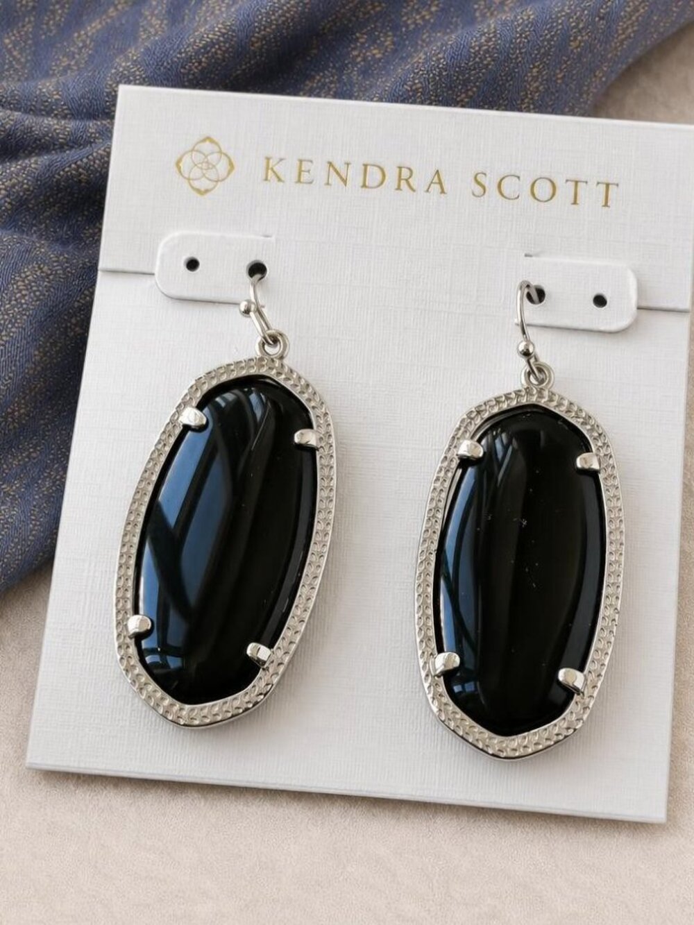 Kendra Scott Elle Silver Black Glass Drop Earrings